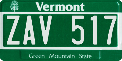 VT license plate ZAV517