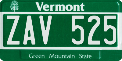 VT license plate ZAV525
