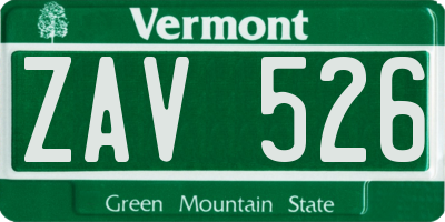 VT license plate ZAV526