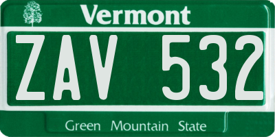VT license plate ZAV532
