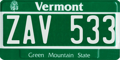 VT license plate ZAV533
