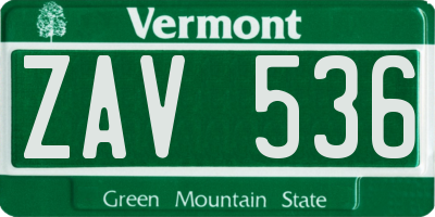 VT license plate ZAV536