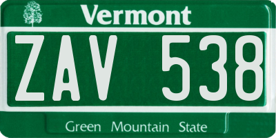 VT license plate ZAV538