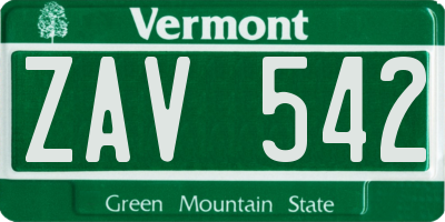 VT license plate ZAV542