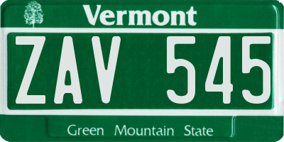 VT license plate ZAV545