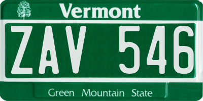 VT license plate ZAV546