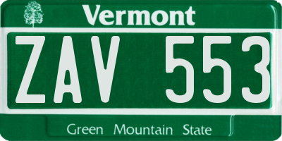 VT license plate ZAV553