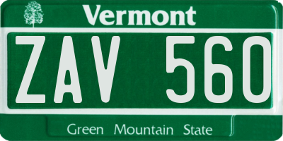 VT license plate ZAV560