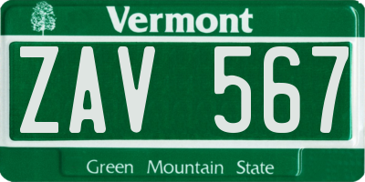 VT license plate ZAV567