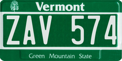 VT license plate ZAV574