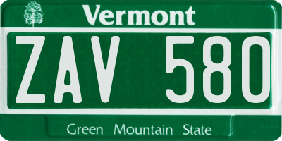 VT license plate ZAV580