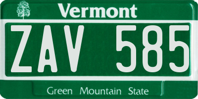 VT license plate ZAV585