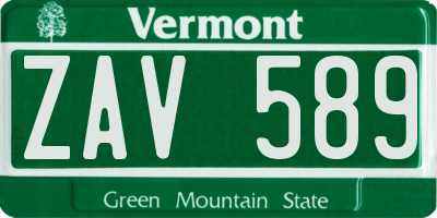 VT license plate ZAV589