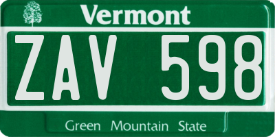 VT license plate ZAV598