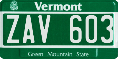 VT license plate ZAV603
