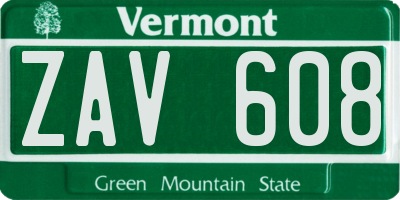 VT license plate ZAV608