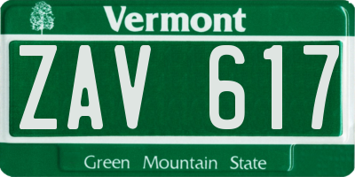 VT license plate ZAV617
