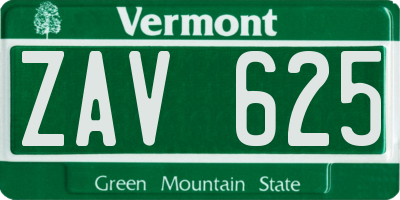 VT license plate ZAV625