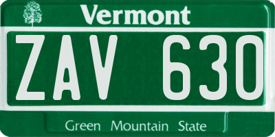 VT license plate ZAV630