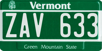 VT license plate ZAV633