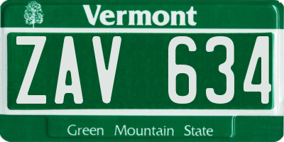 VT license plate ZAV634