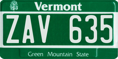 VT license plate ZAV635