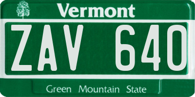 VT license plate ZAV640