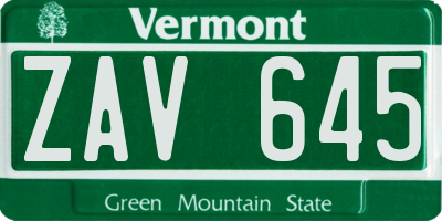 VT license plate ZAV645