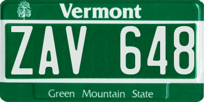 VT license plate ZAV648