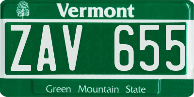 VT license plate ZAV655