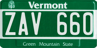 VT license plate ZAV660