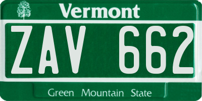 VT license plate ZAV662