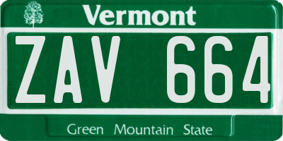 VT license plate ZAV664