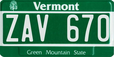 VT license plate ZAV670