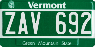 VT license plate ZAV692
