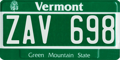 VT license plate ZAV698
