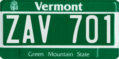 VT license plate ZAV701
