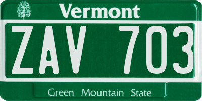 VT license plate ZAV703