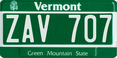 VT license plate ZAV707