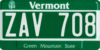 VT license plate ZAV708