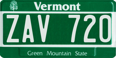 VT license plate ZAV720
