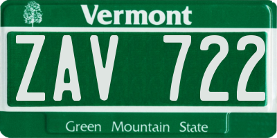 VT license plate ZAV722