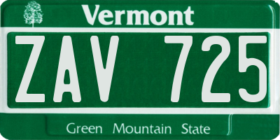VT license plate ZAV725