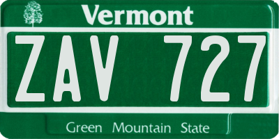 VT license plate ZAV727