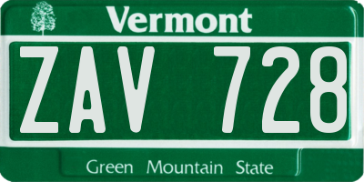 VT license plate ZAV728