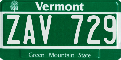 VT license plate ZAV729