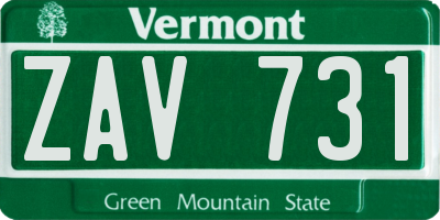 VT license plate ZAV731