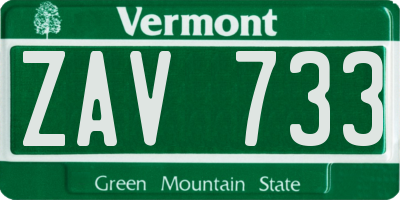 VT license plate ZAV733