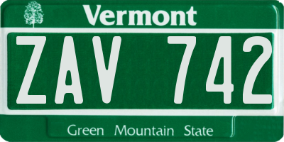 VT license plate ZAV742