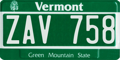 VT license plate ZAV758